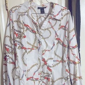 Button down chain print blouse